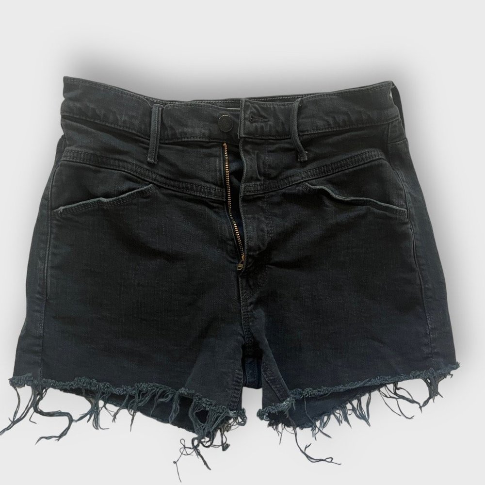 MOTHER The Dazzler Front Yoke Fray Shorts in Black